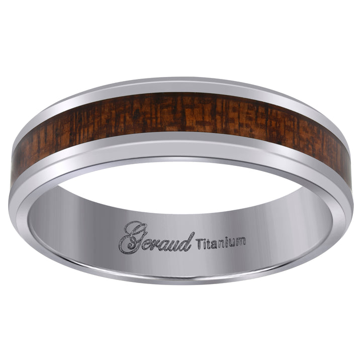 Titanium Mens Brown Wood Inlay Comfort Fit Wedding Band 6mm Size 10