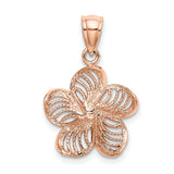 14k Rose Gold Beaded & Polished Plumeria Flower Charm Pendant