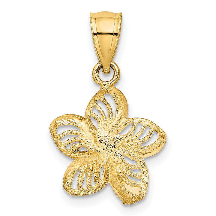 14k Yellow Gold Polished & Diamond Cut Beaded Plumeria Flower Charm Pendant