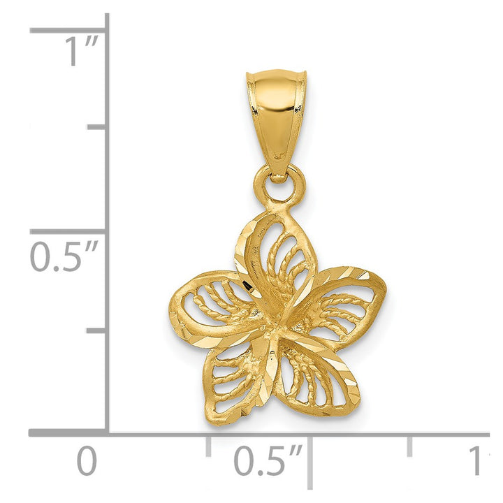 14k Yellow Gold Polished & Diamond Cut Beaded Plumeria Flower Charm Pendant