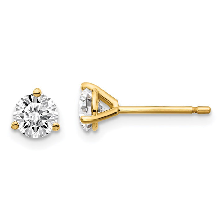 14kt Yellow Gold 0.75ct with Certified VS/SI, D E F, Lab Grown Diamond 3 Prong Stud Earrings