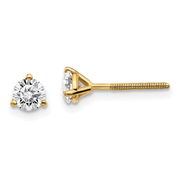 14kt Yellow Gold 0.5ct with Cert. VS/SI, D E F, Lab Grown Diamond 3 Prong Screwbk Stud Earrings