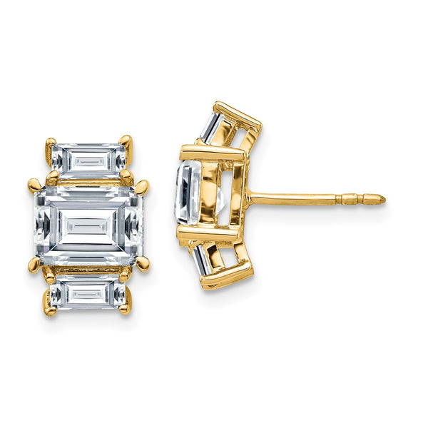 14K Yellow Gold Emerald-cut 3-Stone G H I True Light Moissanite Earrings 2.36 Carat