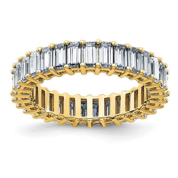 14K Yellow Gold Emerald-cut Eternity D E F Pure Light Moissanite Band Ring 3.48 Carat, Ring Size 5