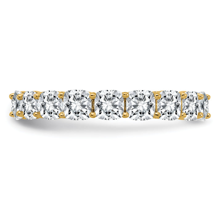 14K Yellow Gold Cushion Eternity G H I True Light Moissanite Band Ring 3.96 Carat, Ring Size 5