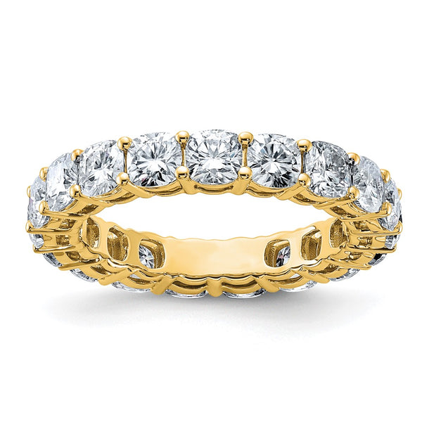 14K Yellow Gold Cushion Eternity G H I True Light Moissanite Band Ring 3.96 Carat, Ring Size 5