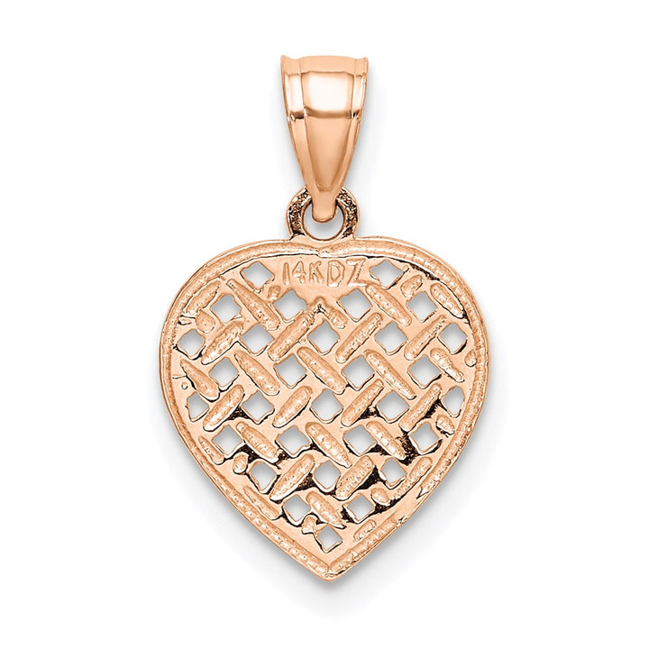14k Rose Gold Polished Cut-Out & Textured Woven Heart Charm Pendant