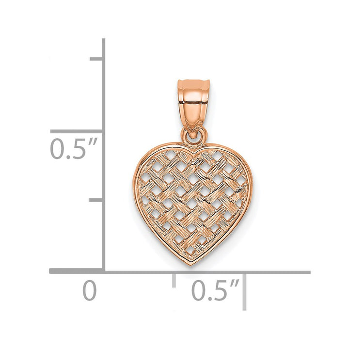 14k Rose Gold Polished Cut-Out & Textured Woven Heart Charm Pendant