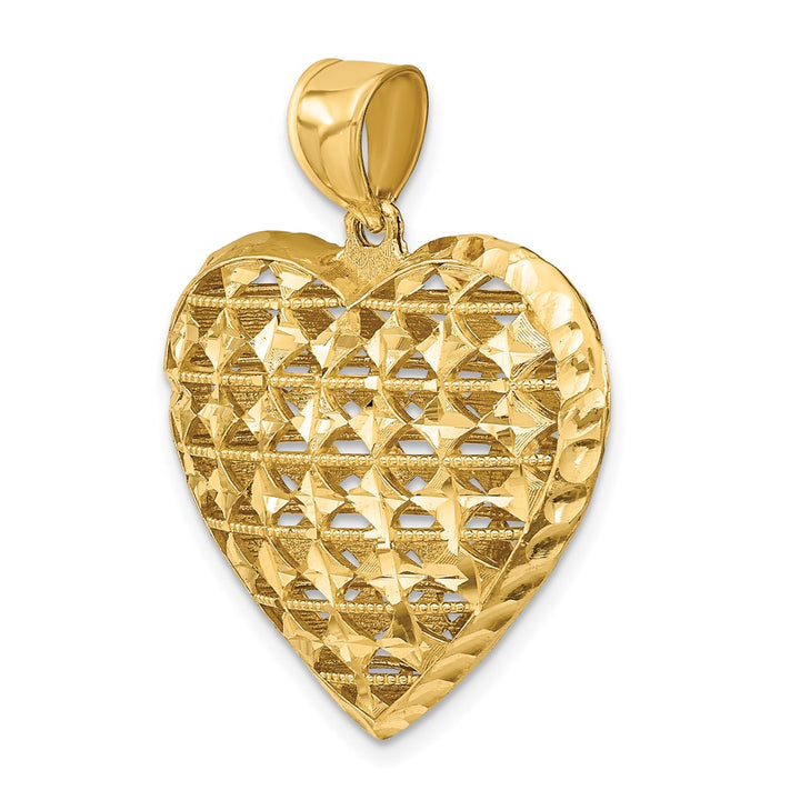 14k Yellow Gold Diamond Cut 3D Puffed Heart with  Marquise Pattern Charm Pendant