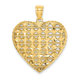 14k Yellow Gold Diamond Cut 3D Puffed Heart with  Marquise Pattern Charm Pendant