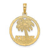 14k Yellow Gold JAMAICA UNDER PALM TREE IN DISK Charm Pendant