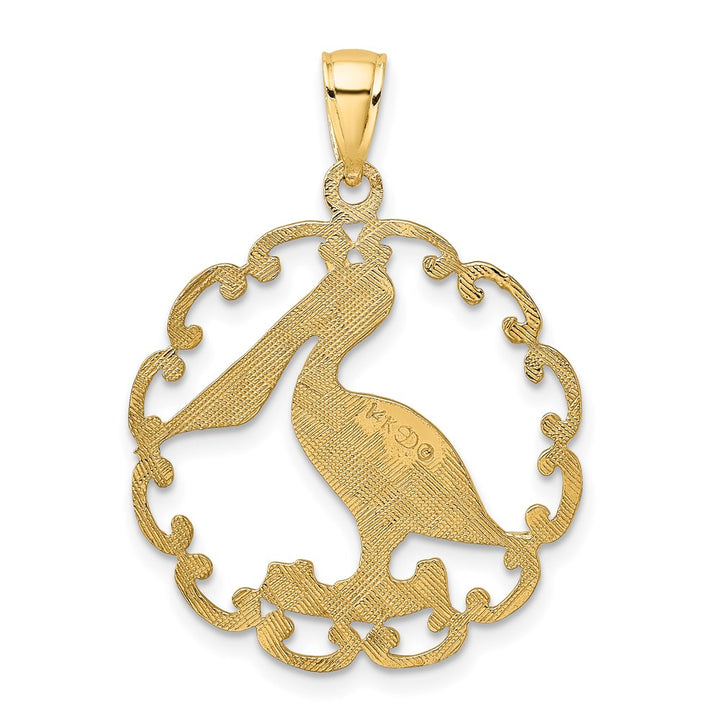14k Yellow Gold Pelican In Circle Charm Pendant