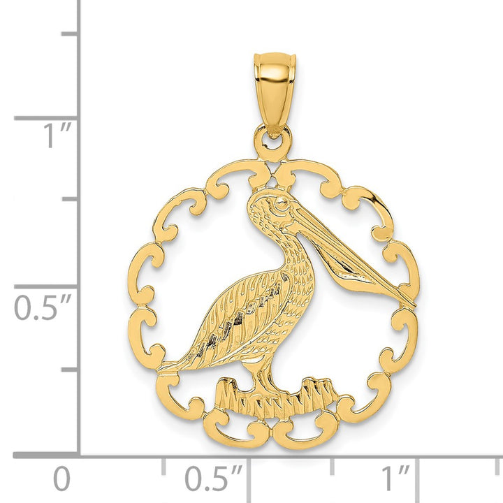 14k Yellow Gold Pelican In Circle Charm Pendant