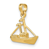 14k Yellow Gold 3D CARGO SHIP with  TUG BOAT Charm Pendant