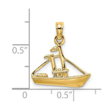 14k Yellow Gold 3D CARGO SHIP with  TUG BOAT Charm Pendant