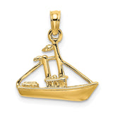 14k Yellow Gold 3D CARGO SHIP with  TUG BOAT Charm Pendant