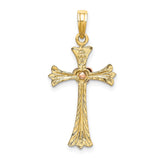 14k Gold Two-tone Textured Cross with  Heart Charm Pendant