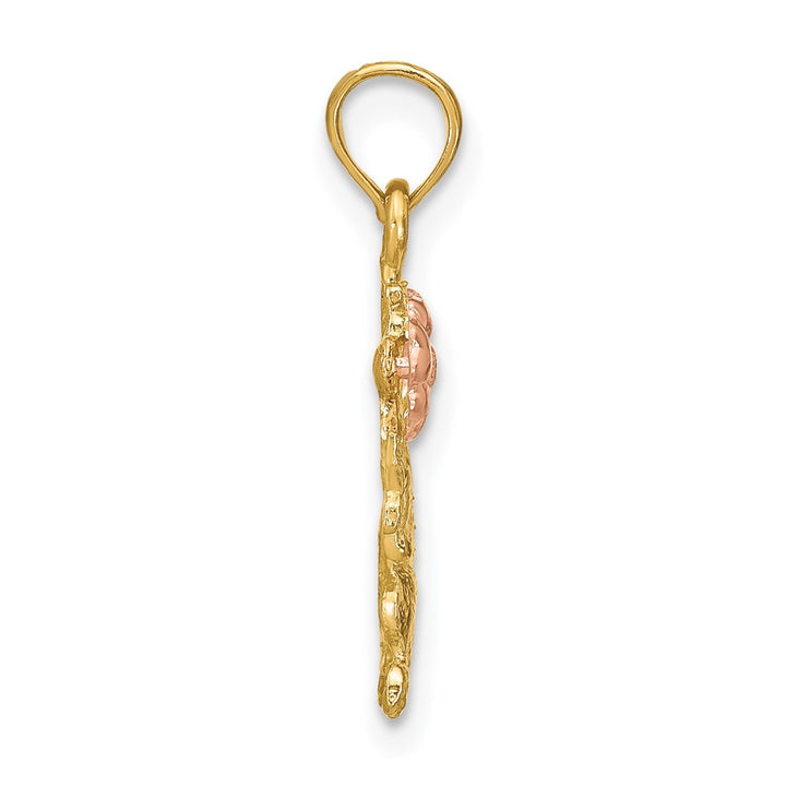14k Gold Two-tone Dog Holding Flower Charm Pendant
