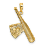 14k Yellow Gold with Rhodium Baseball Bat with RH Ball Charm Pendant