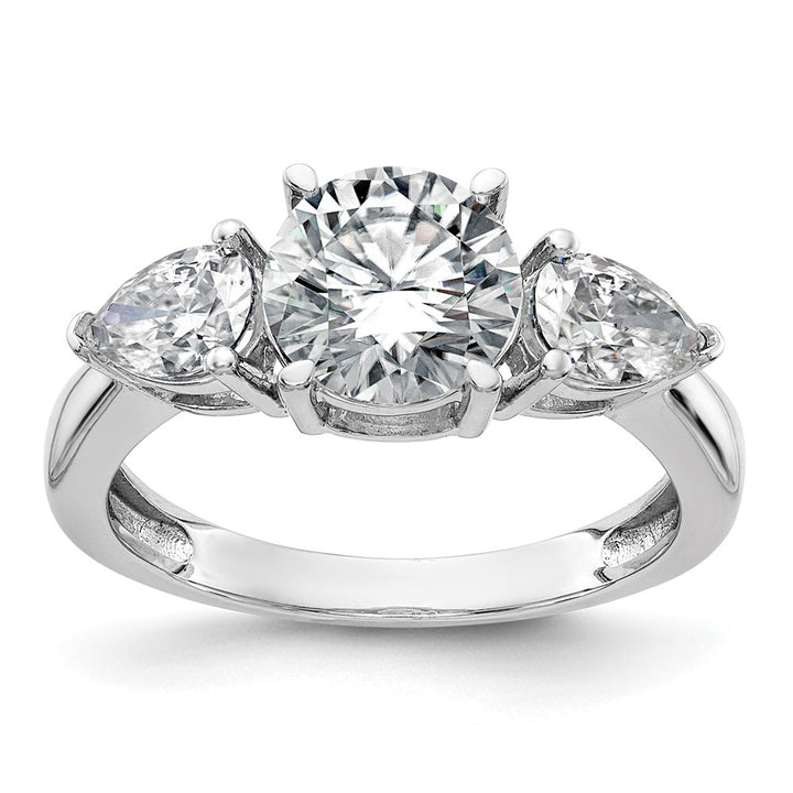 14kt White Gold 3-Stone Engagement Ring G H I True Light Moissanite 2.36 Carat, Ring Size 7