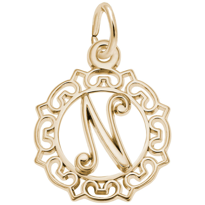 Rembrandt Charms Gold Plated Sterling Silver Initial Letter N Charm Pendant
