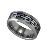 Tungsten Comfort-Fit 8mm Size-9 Mens Wedding Band with Chain Design Inlay