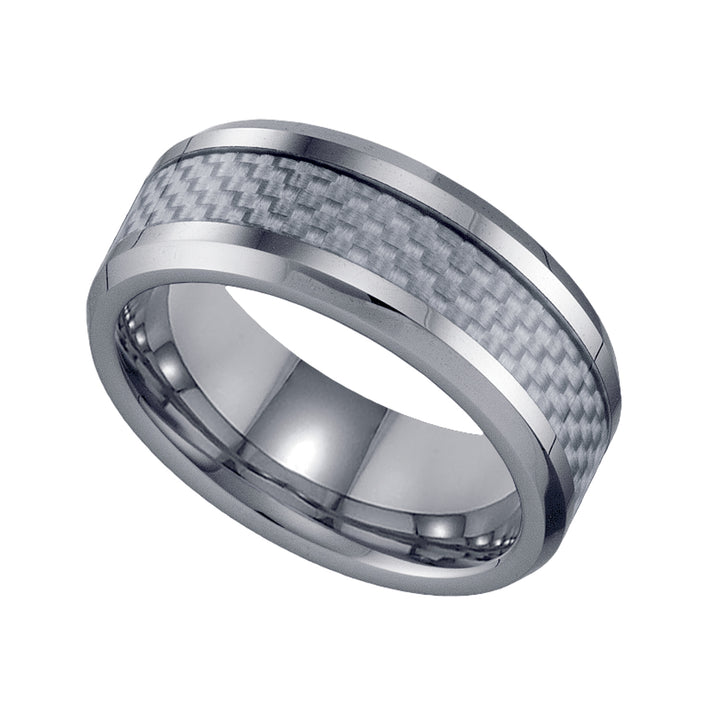 Tungsten Gray Carbon Fiber Inlay Mens Comfort-fit 8mm Size-9 Wedding Anniversary Band