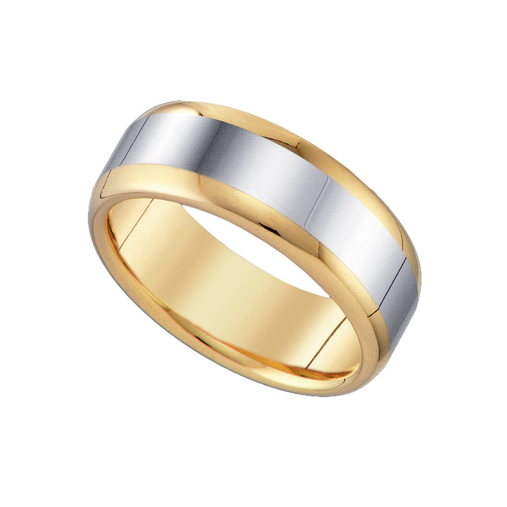 Tungsten Gold-tone Comfort-fit 8mm Size-9 Mens Wedding Band with Silver-tone Center