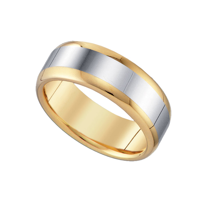 Tungsten Gold-tone Comfort-fit 8mm Size-11 Mens Wedding Band with Silver-tone Center