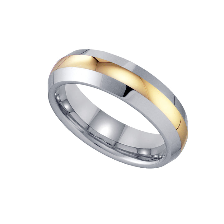 Tungsten Domed Comfort-fit 6mm Size-9 Mens Wedding Band with Gold-tone Center