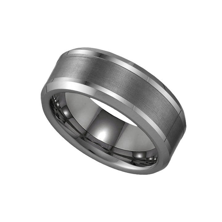 Tungsten Center Brushed Beveled Edges Mens Comfort-fit 8mm Size-9 Wedding Anniversary Band
