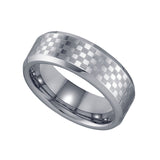 Tungsten Checker Flag Beveled Edges Mens Comfort-fit 8mm Size 7 - 14 Wedding Anniversary Band