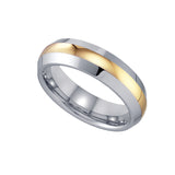 Tungsten Domed Comfort-fit 6mm Size-7 Mens Wedding Band with Gold-tone Center