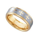 Tungsten Two-tone Brushed Center Celtic Cross Step Edge Mens Comfort-fit 8mm Size-10.5 Wedding Anniversary Band