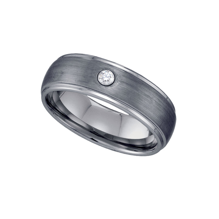Tungsten Center Brushed with CZ Comfort-fit 7mm Size-9 Mens Wedding Band