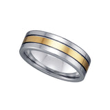 Tungsten Gold-tone Stripe Center Mens Wedding Band Comfort-fit 7mm Size-9