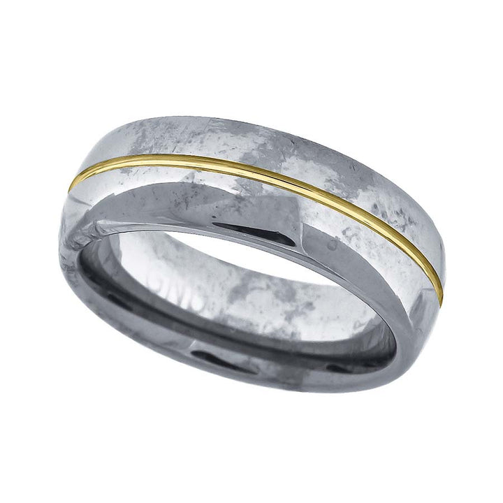 Tungsten Gold-tone Center Grooved Highly Shiny Comfort-fit 8mm Size-9 Mens Wedding Band