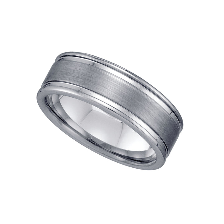 Tungsten Brushed Center With Grooves Comfort-fit 8mm Size-10 Mens Wedding Band