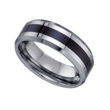 Tungsten Black Inlay Comfort-fit 8mm Size-10 Mens Wedding Band with Beveled Edges