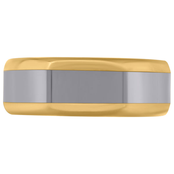 Tungsten Gold-tone Comfort-fit 8mm Sizes 7 - 14 Mens Wedding Band with Silver-tone Center