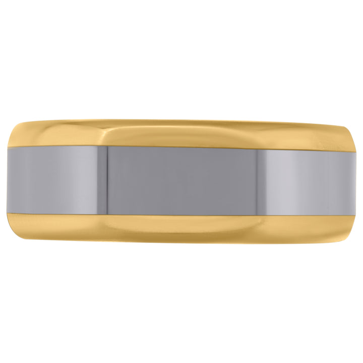 Tungsten Gold-tone Comfort-fit 8mm Sizes 7 - 14 Mens Wedding Band with Silver-tone Center