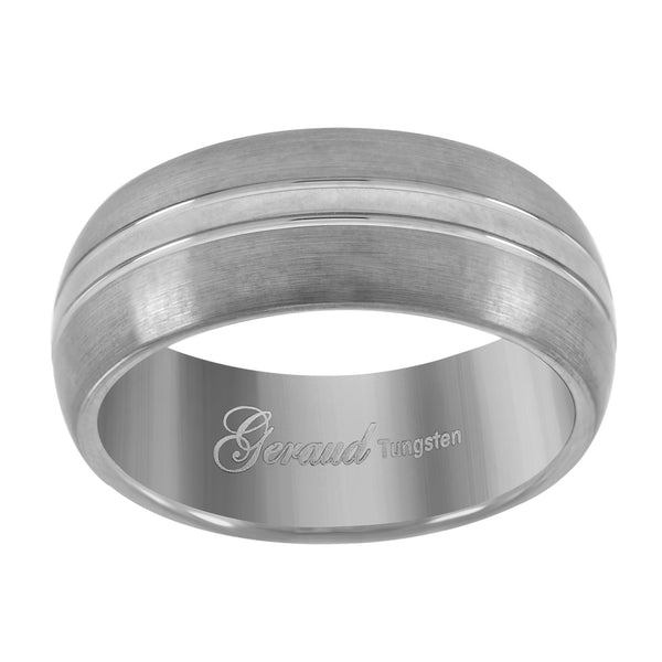 Tungsten Brushed Finished Center Grooved Comfort-fit 8mm Sizes 7 - 14 Mens Wedding Band