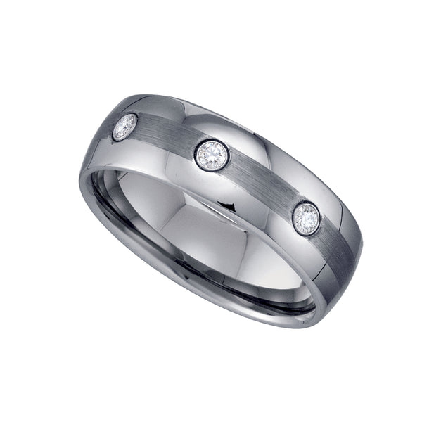 Tungsten Brushed Center with CZ Comfort-fit 8mm Sizes 7 - 14 Mens Wedding Band