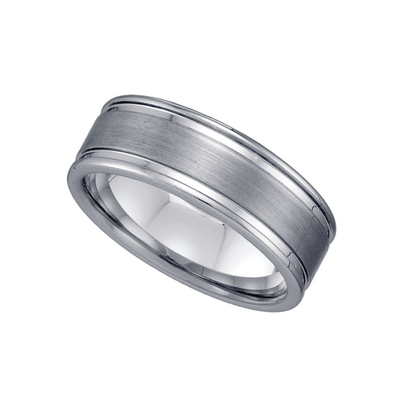 Tungsten Brushed Center With Grooves Comfort-fit 8mm Sizes 7 - 14 Mens Wedding Band