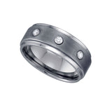 Tungsten CZ Center Brushed Comfort-fit 9mm Size-10.5 Mens Wedding Band with Step Edges