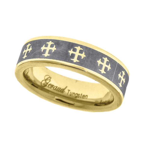 Tungsten Brushed Gold-tone Celtic Cross Comfort-fit 6mm Sizes 7 - 14 Mens Wedding Band
