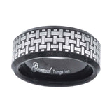 Tungsten Black Weave Pattern Laser Etched Mens Comfort-fit 8mm Size-8 Wedding Anniversary Band