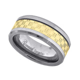 Tungsten Two-tone Checkered Inlay Mens Comfort-fit 8mm Size-11 Wedding Anniversary Band