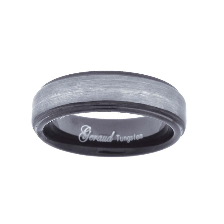 Tungsten Brushed Center Black Step Edges Mens Comfort-fit 6mm Size-8 Wedding Anniversary Band