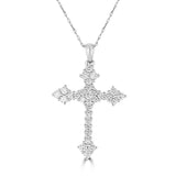 14K White Gold Round Diamond Cross Pendant with 18 inch Chain 0.75 Cttw 30 Stones